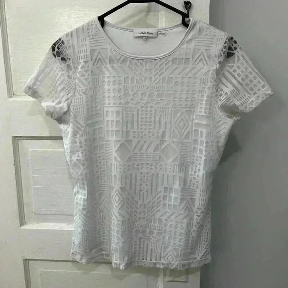 Calvin Klein white double line see-through‎ work blouse - Picture 1 of 4